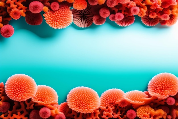 A frame of red corals on a blue background