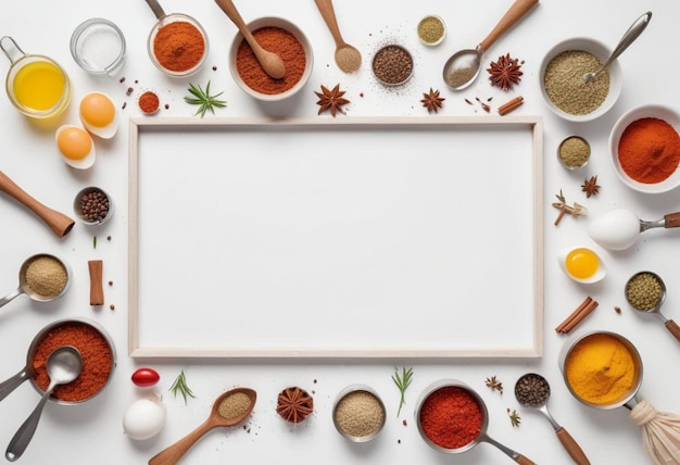 Photo a frame of spices and a picture of a variety of spices and spices