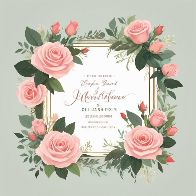 Frame Square Floral Flower Rose Wedding Invitation