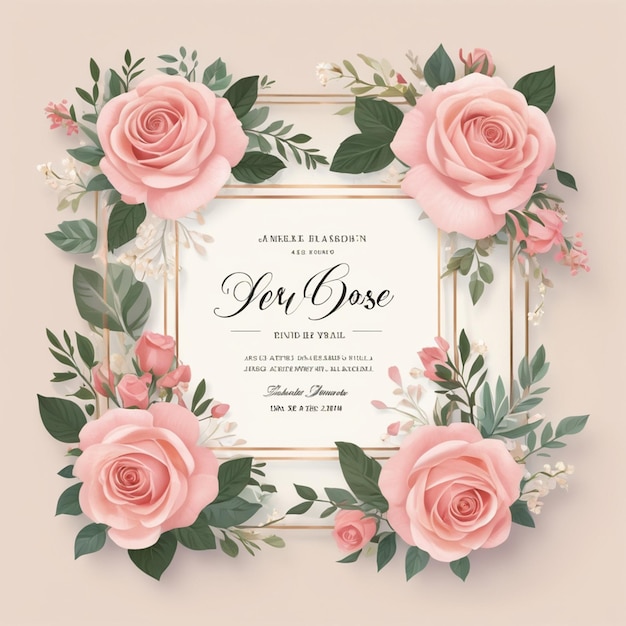 Frame Square Floral Flower Rose Wedding Invitation