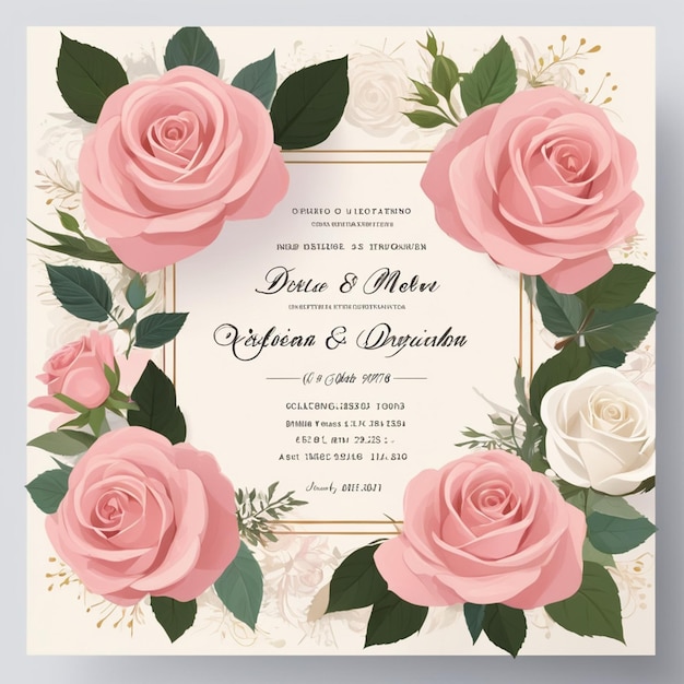 Frame Square Floral Flower Rose Wedding Invitation