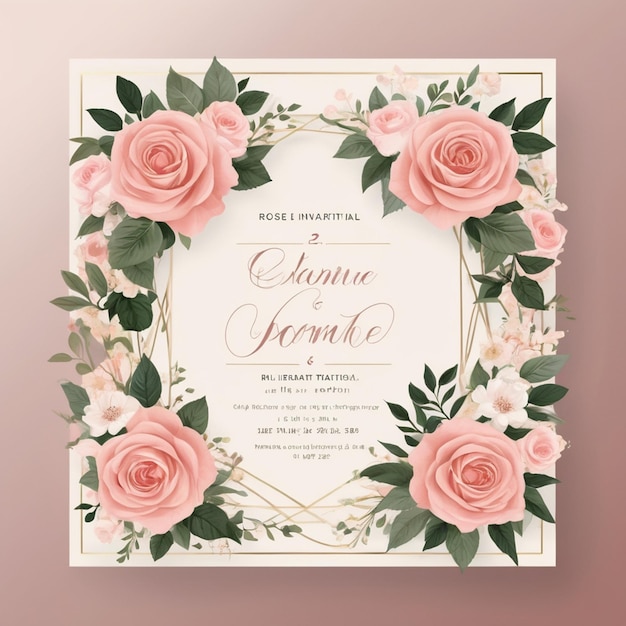 Frame Square Floral Flower Rose Wedding Invitation