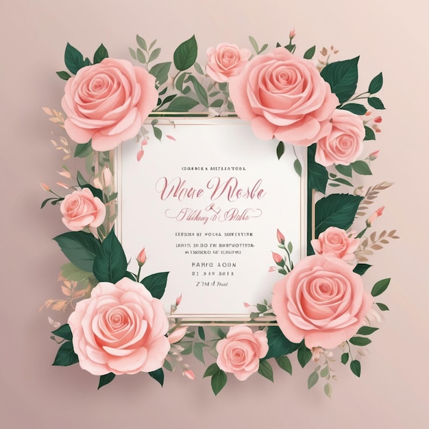 Photo frame square floral flower rose wedding invitation