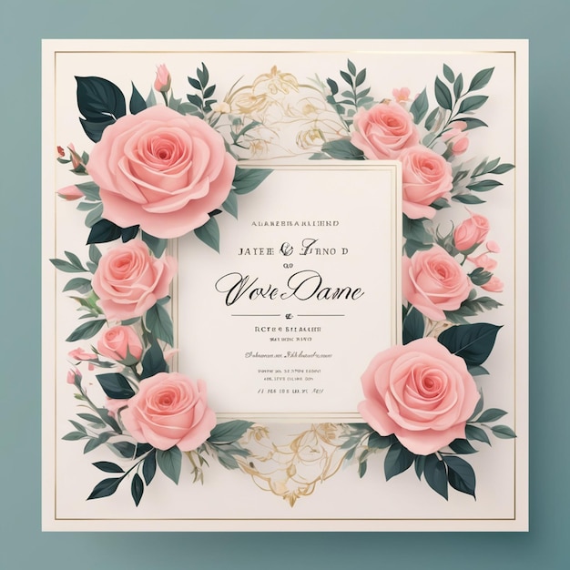 Frame Square Floral Flower Rose Wedding Invitation