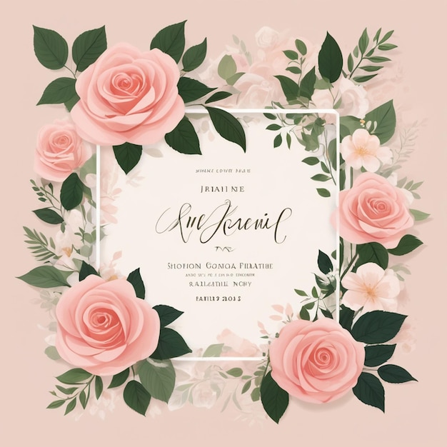 Frame Square Floral Flower Rose Wedding Invitation