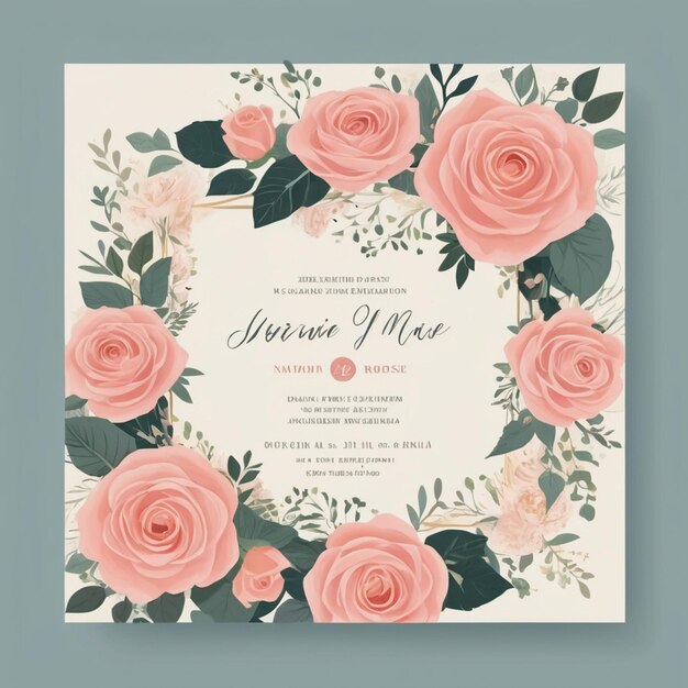 Frame Square Floral Flower Rose Wedding Invitation