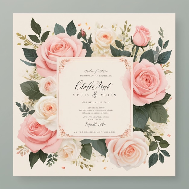 Frame Square Floral Flower Rose Wedding Invitation