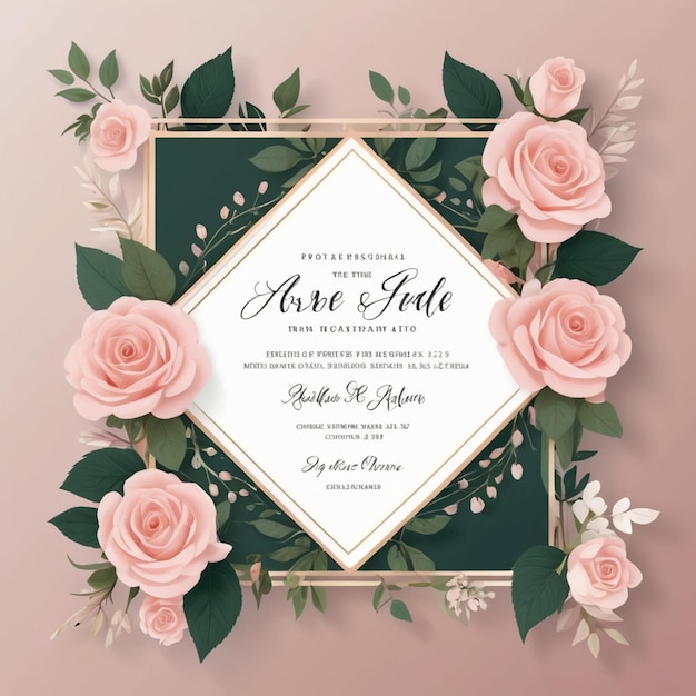 Frame Square Floral Flower Rose Wedding Invitation