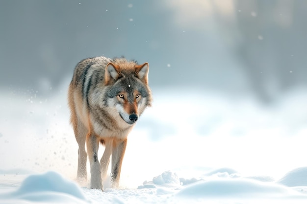 Frame a stunning image of a lone wolf