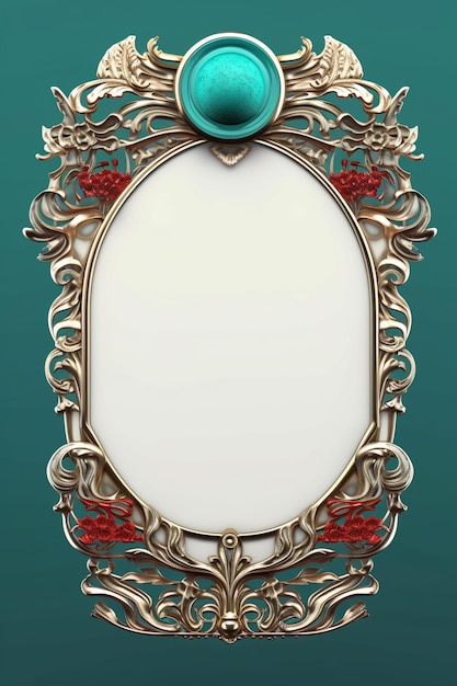 A frame that has a blue stone on it and a turquoise stone on the bottom.