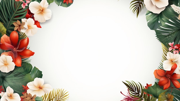 a frame of tropical flowers with a frame for text