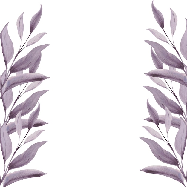 Frame Watercolor purple leaves A set elements on a white background Tree leaf and branch