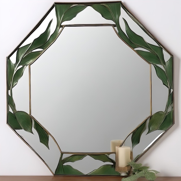 frame on white backgroundempty round mirror in room interior design