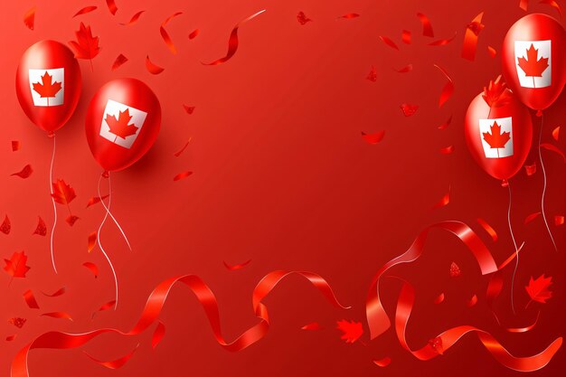 Frame with balloons confetti and maple leaves Holiday template for Canada Day Victoria Day