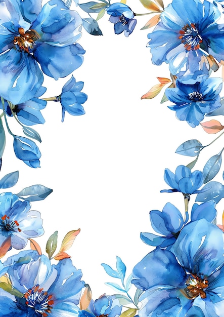 Frame with blue flowers and leaves for Invitation Greeting Card or Events