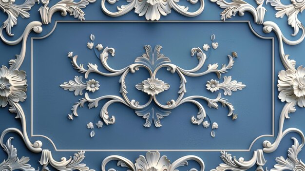 Photo frame with a blue relief floral pattern