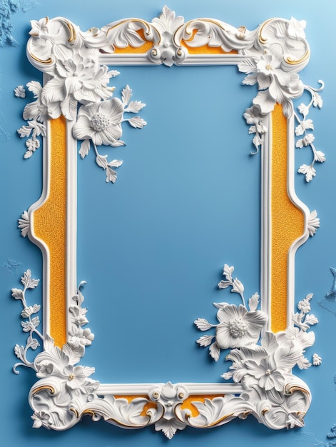 Frame with a blue relief floral pattern