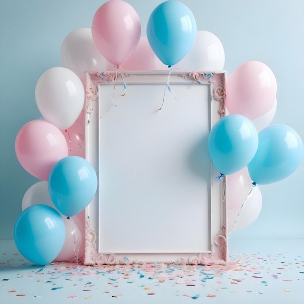 a frame with colorful balloons and a frame with a picture of a pink and blue balloons