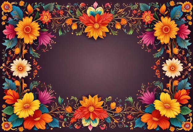 A frame with colorful flowers and an onam concept