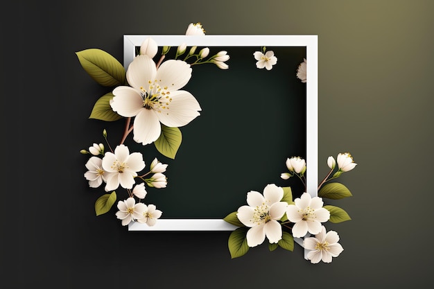 A Frame with Flowers on a Dark Background with Copy Space for Text