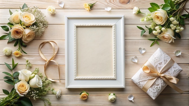 Photo a frame with flowers and a frame for a wedding photo