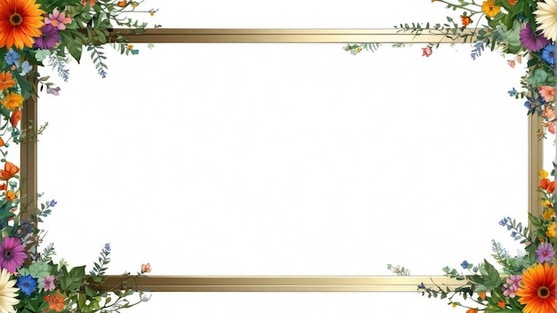 Photo a frame with flowers on it and a gold frame with a place for text