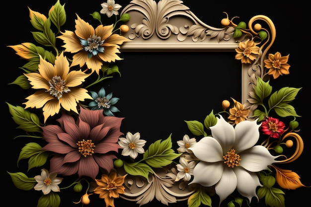 A frame with flowers on it