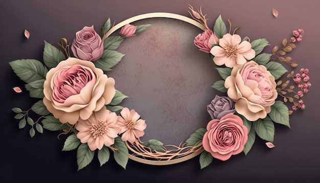 A frame with flowers and leaves on it