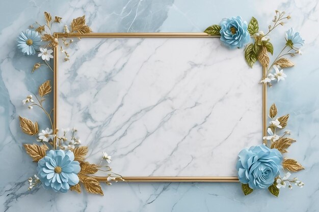 frame with flowers on marble background