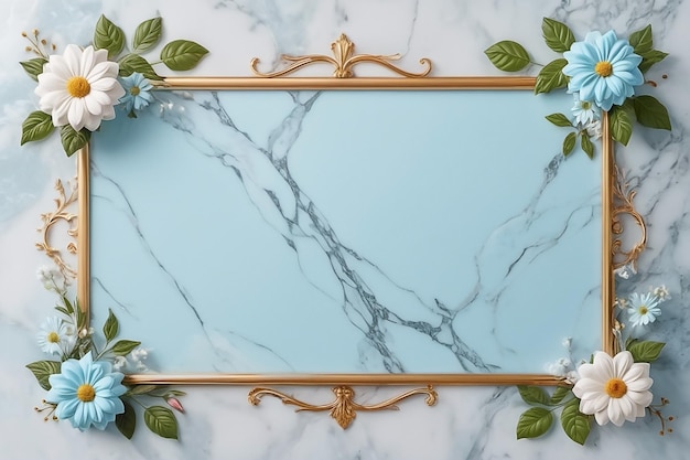 frame with flowers on marble background