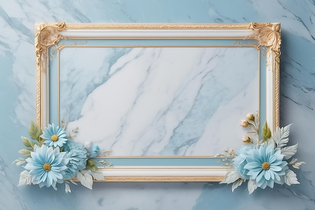 frame with flowers on marble background