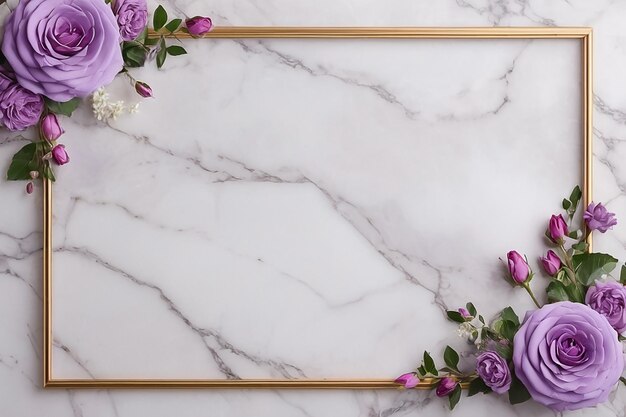 frame with flowers on marble background