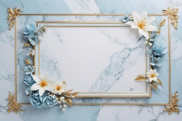 frame with flowers on marble background