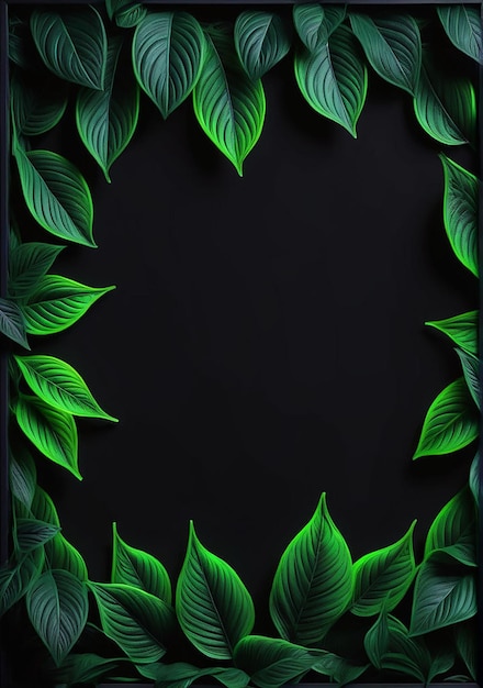 a frame with green leaves and a black background with a border that says quot tropical quot