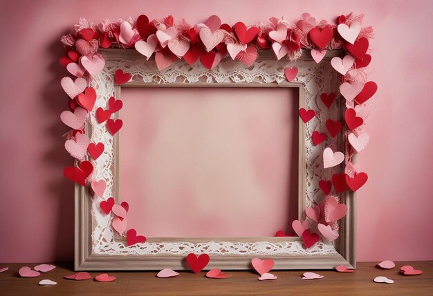 a frame with hearts on it and a pink background