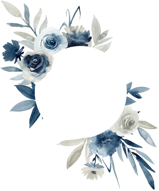 Frame with indigo flowers for wedding or greeting card