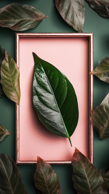 Frame with leaves Flat lay of frame with leaf decoration AI Generated