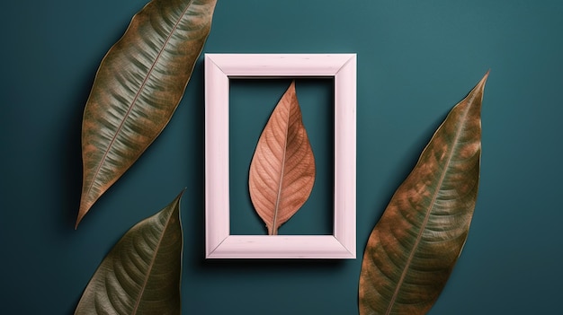 Frame with leaves Flat lay of frame with leaf decoration AI Generated