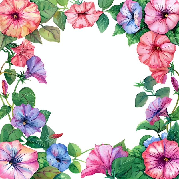 Frame with petunia flowers and leaves for Invitation Greeting Card or Events