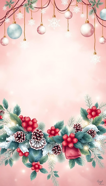 a frame with a picture of a christmas tree and snowflakes