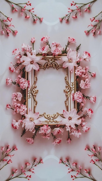 A frame with pink flowers on it