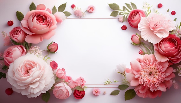 a frame with pink roses on it and a wooden frame