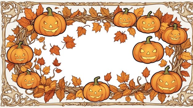 Photo a frame with pumpkins and leaves on it