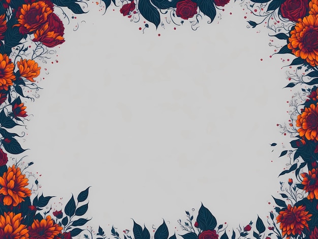 A frame with red and blue flowers on a white background