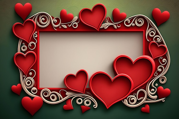 A frame with red hearts on it