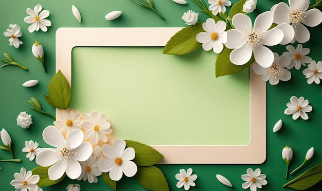 Frame With Spring Flowers on Green Background Spring Theme