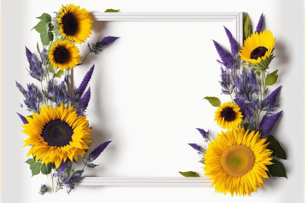 A frame with sunflowers on it