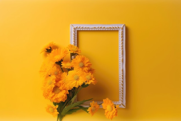 A frame with yellow flowers and leaves generative ai