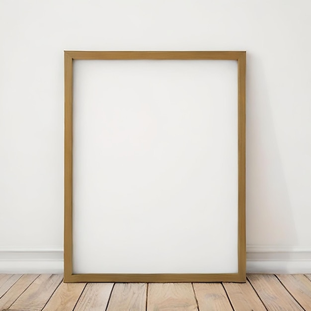 A frame without a picture sits on a wooden floor