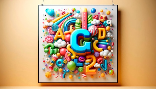 Photo a framed art print of a letter c and alphabet